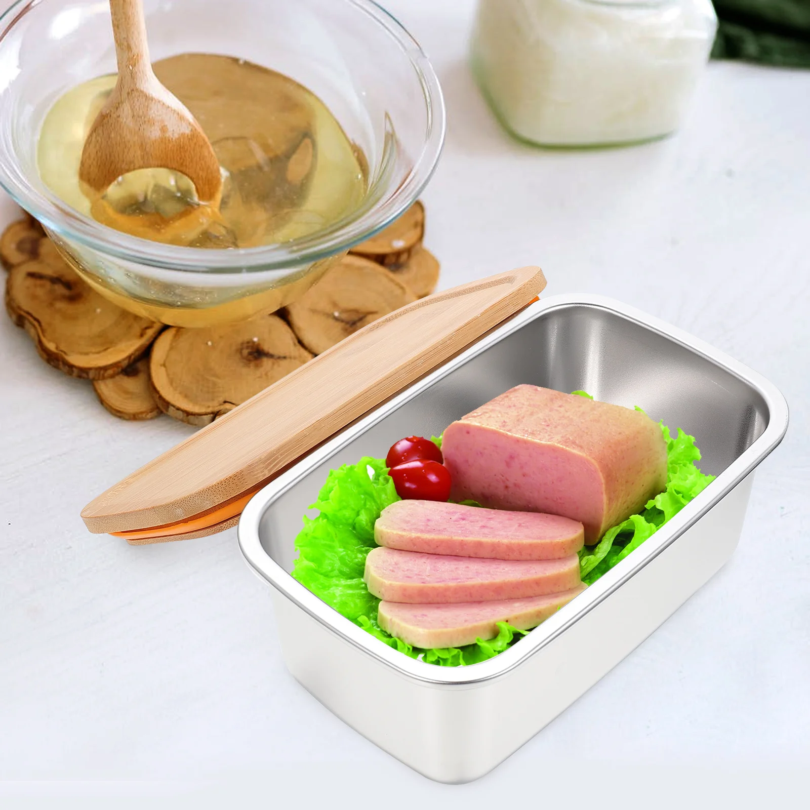 

Stainless Steel Storage Box Convenient Food Case Household Bento Silver Container Child