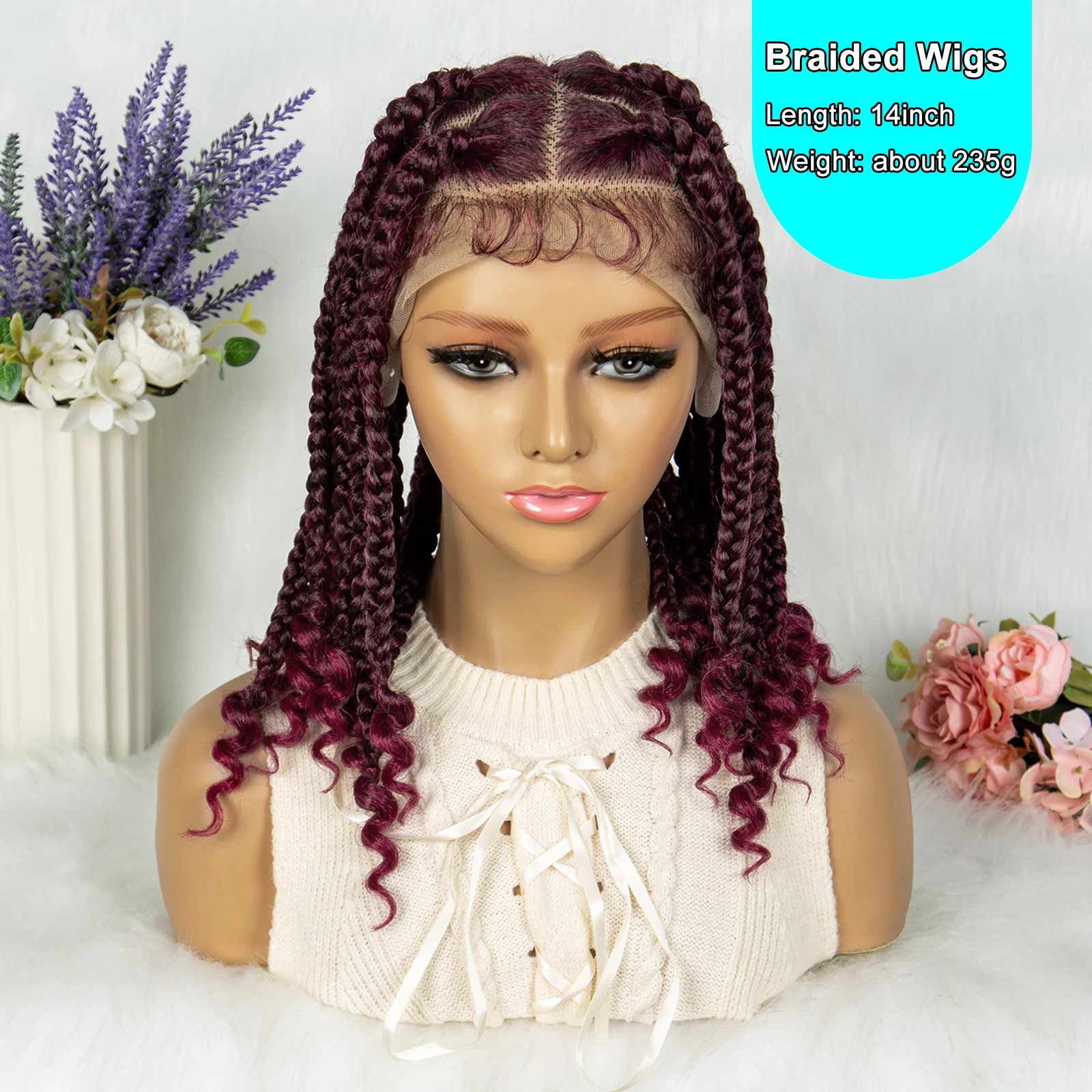 KIMA 14 Inches Synthetic Braiding Wigs Square Box Braided HD Full Lace Wigs for Africa Women Braided Wig with Baby Hair