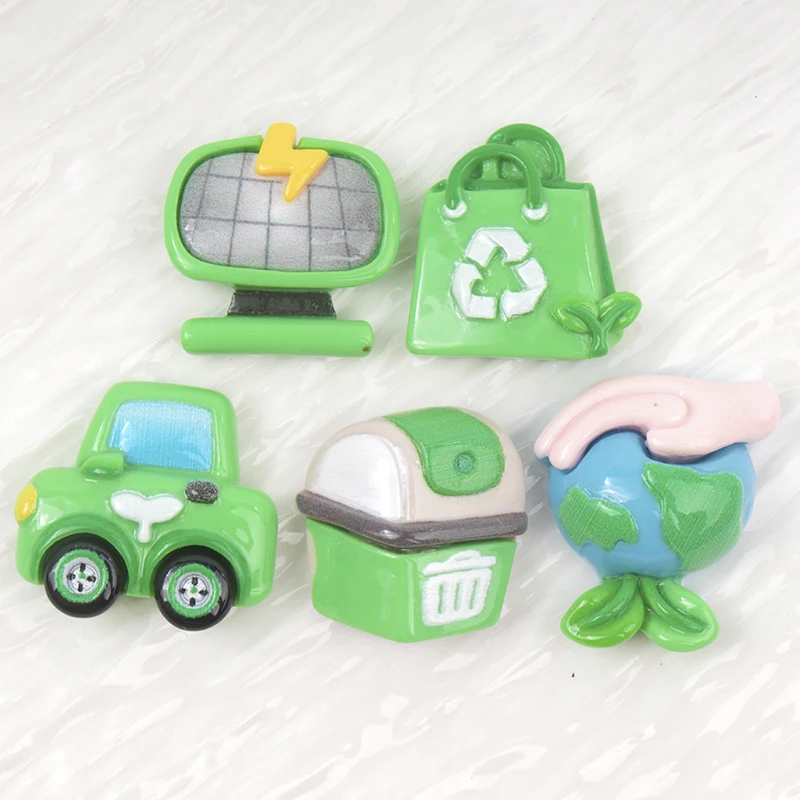 10/100PC Resin Accessories Green Environmental Protection Series Dustbin Craft Patch DIY Children Scrapbook Fridge Doll House