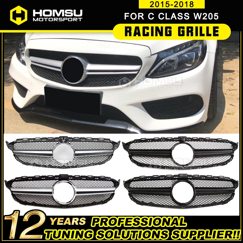 2015 2016 2017 2018 For mercedez C class W205 c63 Style grille For Bens C180 C200 C250 C220 Front Bumper Gt Grille W205 grille