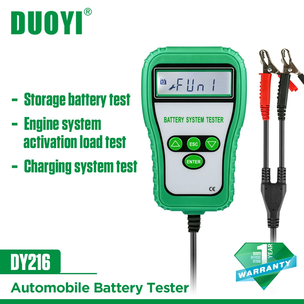 DUOYI DY216 3 In 1 Car Battery Tester Traction 12V DC Load Starting Charge Tester 1700 CCA Test Tool Battery Measurement