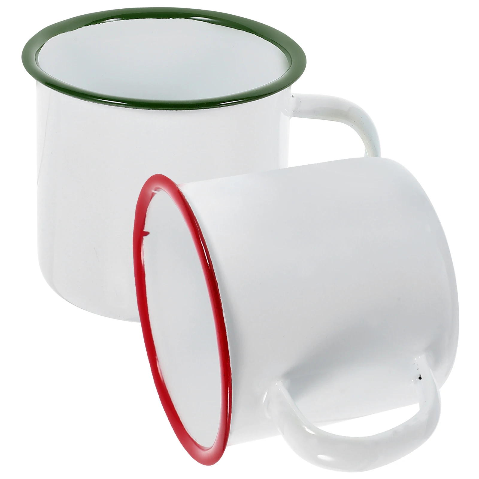 

2Pcs Enamel 8CM White Cups Green Red Rim Coffee Tea Breakfast Small Cups Milk Water Office Home Camping Use Portable Durable