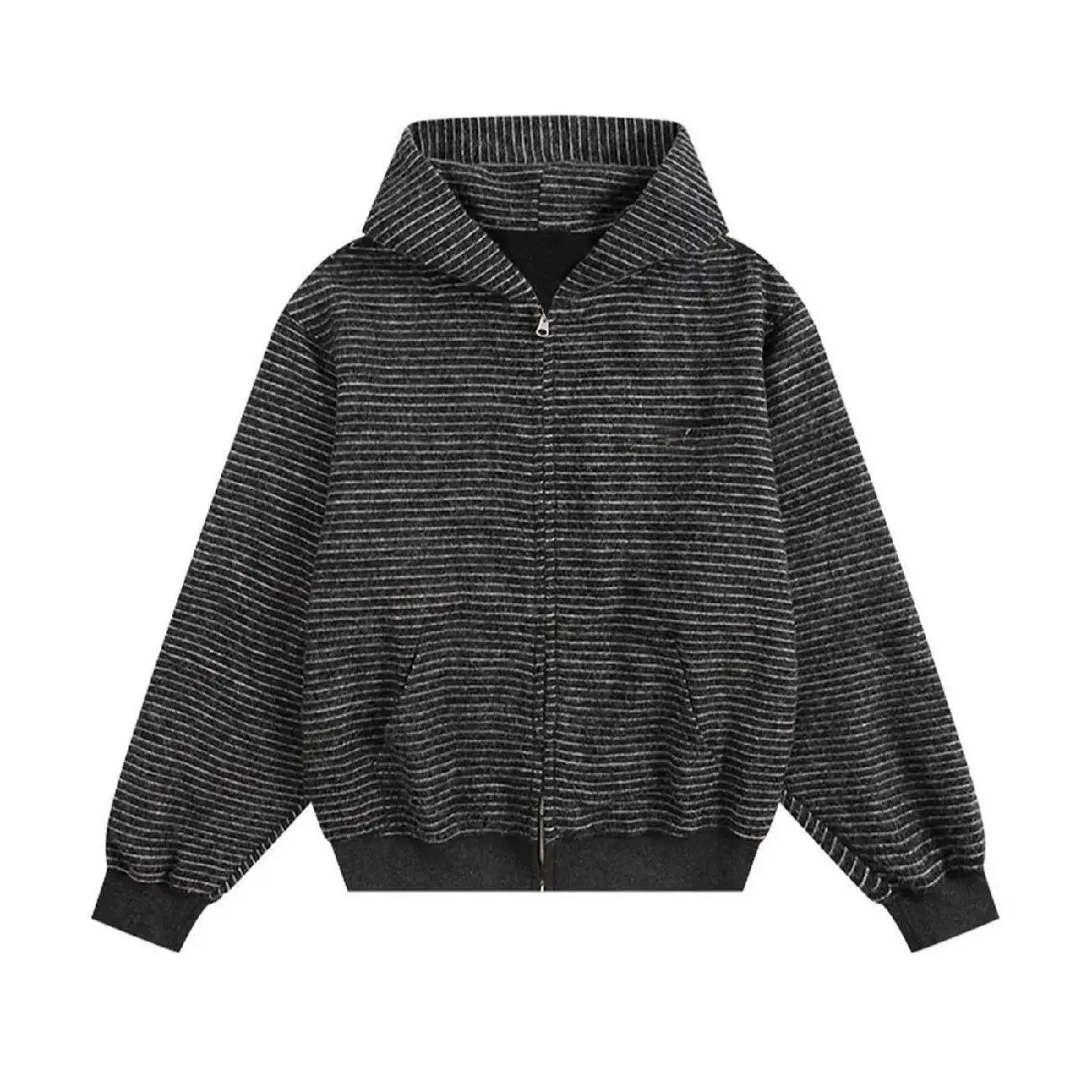 

Retro Striped Zipper Cardigan Early Autumn Coat for Women 2025 New Style Hooded Sweater Loose Top