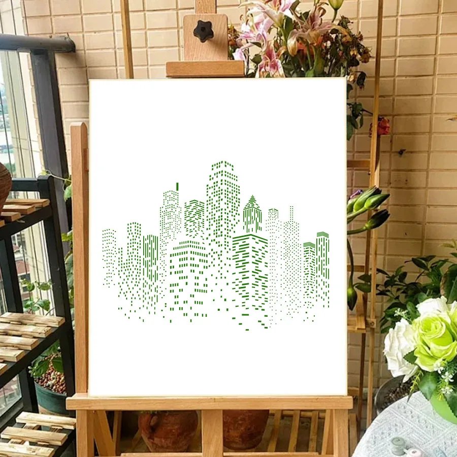 12*12 인치 도시 건물 해골 그림 템플릿, DIY 핸드북 낙서 장식 금형