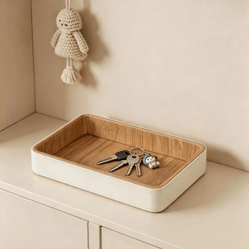 Rectangular Small Tray Dual Color Splicing PU Leather Storage Box Warm Home Decoration Multi-purpose Storage Tray Storage Rack