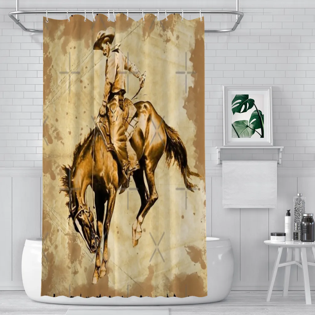 Shower curtain Bathroom  Western Vintage Cowboy Bronc Rider decor Modern household items Bathroom curtain gift