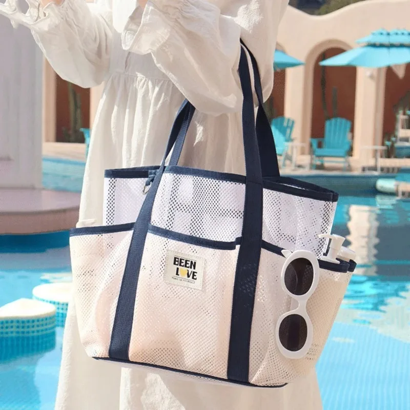 New Gym Bag Handheld Beach Bag Large Capacity Travel Swimsuit Storage Bag Portable Tote Swimming Mesh Vacation Storage Bag