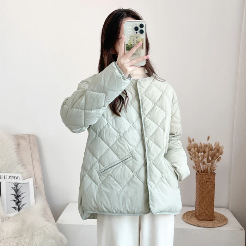 Women's Short Down Jackets, Round Neck, Light, Loose, Warm, Puffer Coats, Korean, Simple, Casual, Solid, Winter, New