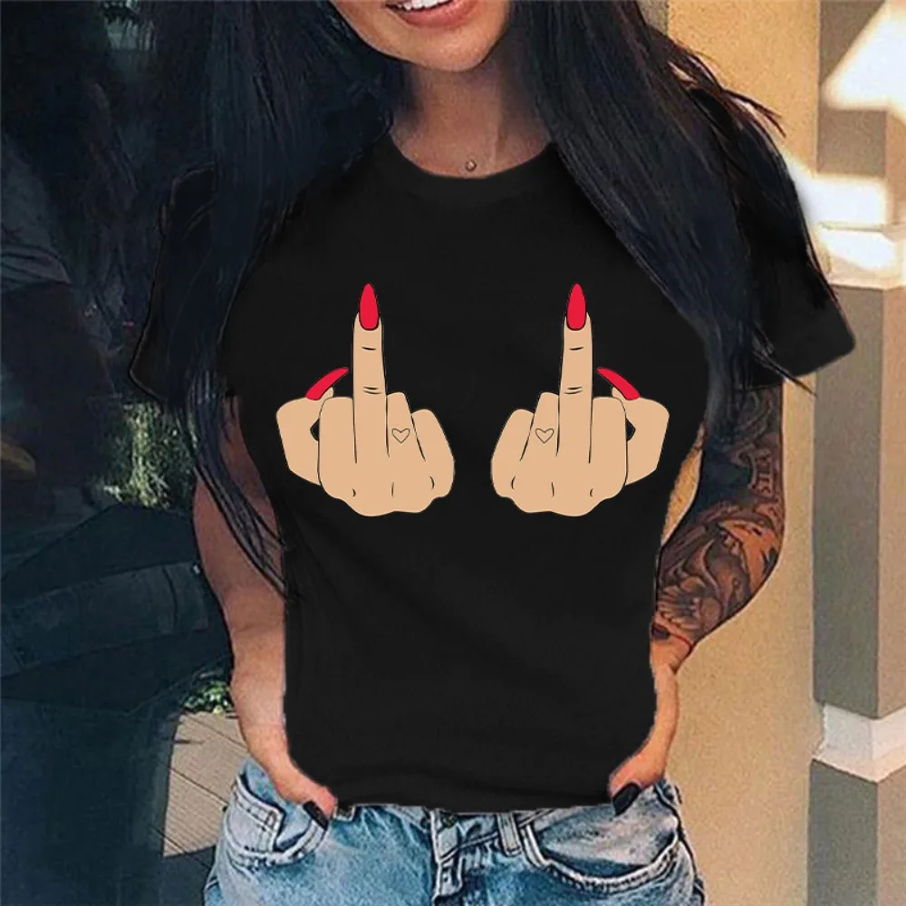 New Summer Women's T-shirts Fashion Sexy 3d Print Women Lady Girl T Shirts Middle Finger Black Clothing Short Sleeve Tees Tshirt