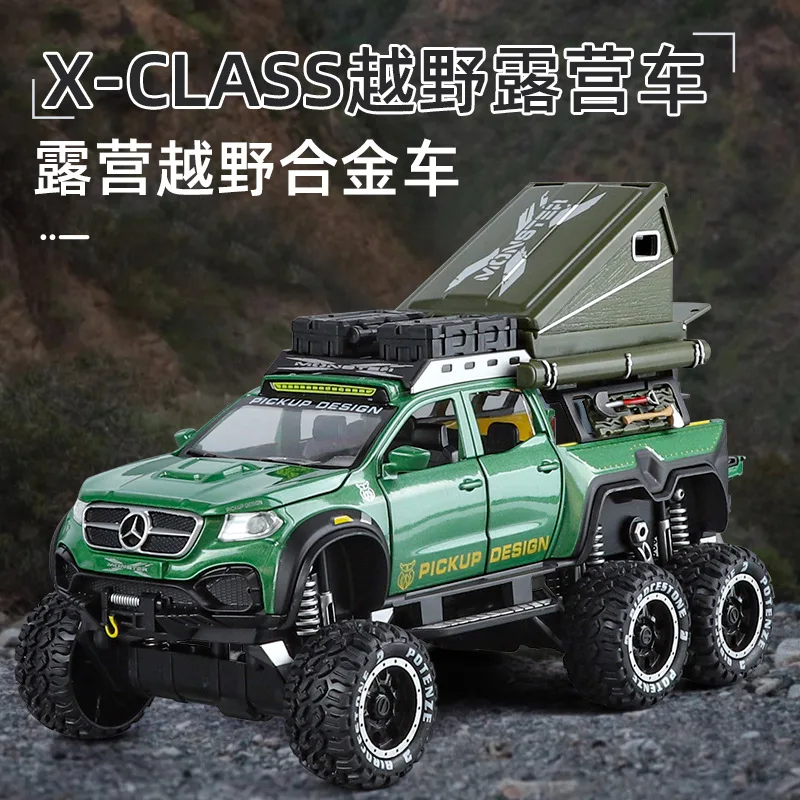 1:28 Mercedes-Benz X-CLASS Off road camping vehicle Diecast Metal Pull Back Alloy Model car Sound Light Collection Children Gift