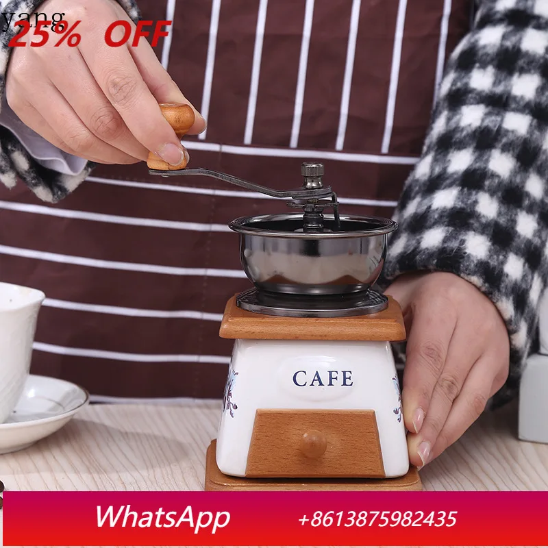 

Manual Espresso Coffee Bean Grinder Vintage Crude Wood Style Coffee Grinders Ceramic Grinding Core Portable Coffe Grinder