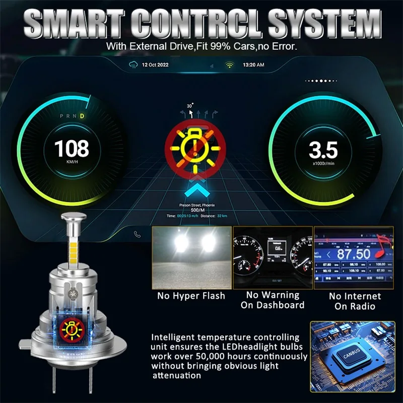 360 H7 LED المصباح لمبة صغيرة لاسلكية 2000 واط 6000 كيلو 4 الجانب CSP رقاقة ل LED كشافات السيارة السيارات ديود 1:1 توربو LED 12 فولت السيارات