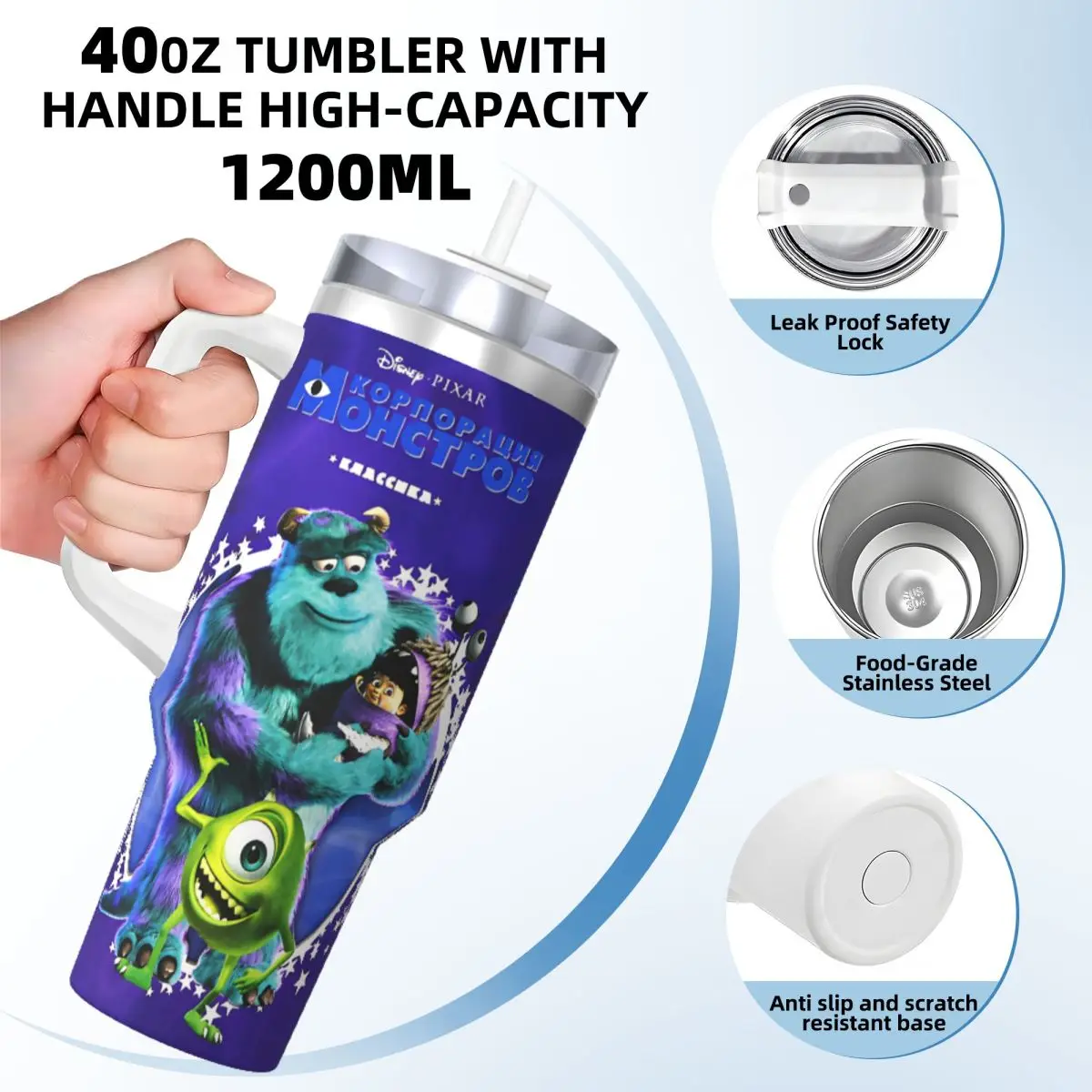 MINISO Monsters University HD Tumbler Cold Drink Water Bottle Keep Heat Stainless Steel Thermal Mug Graphic Beach Mugs Cup