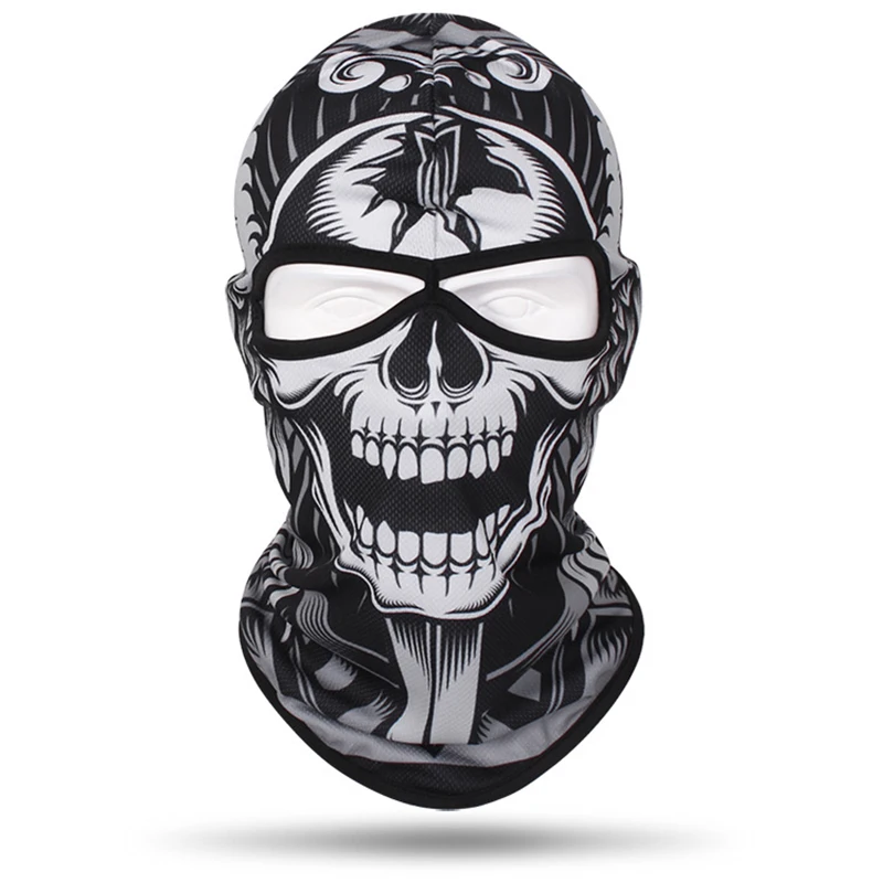 Outdoor Sports Skull Balaclava for Men, 2 Holes Full Face Scarf, Windproof Headgear Caps, Motorcycle Bicycle Helmet Liner Hat,