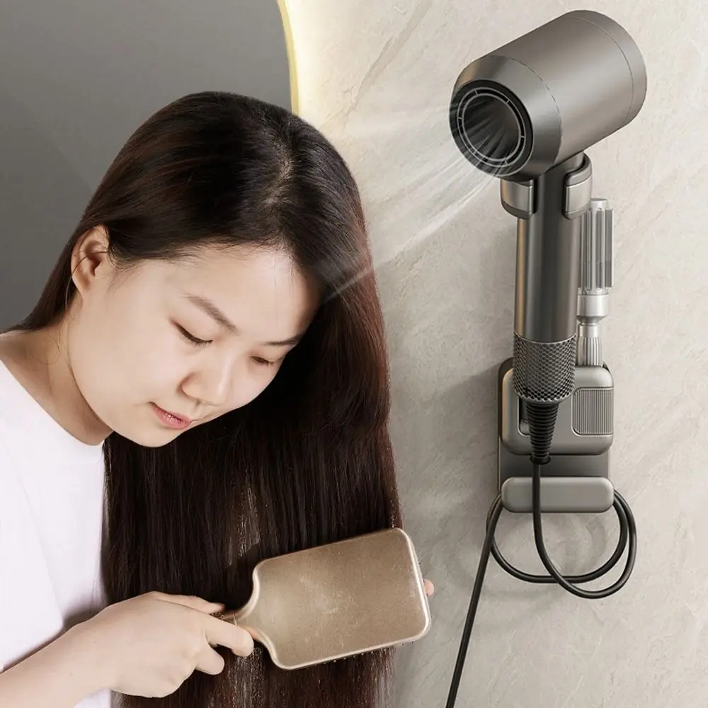 

Wall Mount Hairdryer Stand Angle Adjustable Rotating Hair Dryer Organizer Non-Drilling Hairdryer Shelf Bathroom Storage