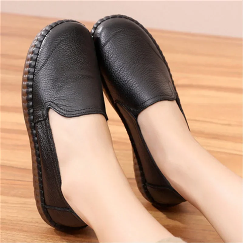 BEYARNEWomen\'s Flats Handmade Shoes  Spring Autumn Genuine Leather Ladies Shoe Flat Shoes Women Leather Retro Shoe