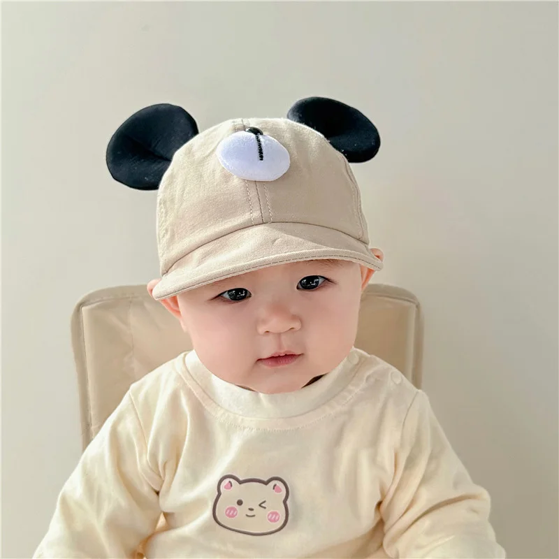 Korean Baby Cap Cute Big Ears Infant Boys Girls Baseball Cap Soft Eaves Cotton Toddler Kids Peaked Hat Solid Color Sun Hats