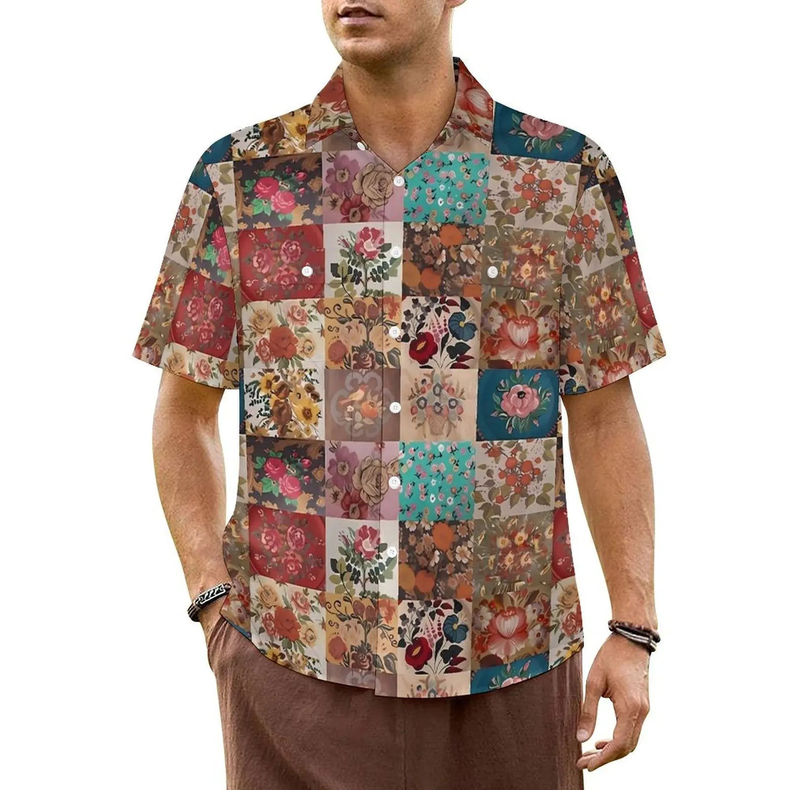 

Hawaii Shirt Beach Gypsy Patchwork Print Blouses Floral Elegant Casual Shirts Man Short Sleeve Comfortable Oversize Clothes