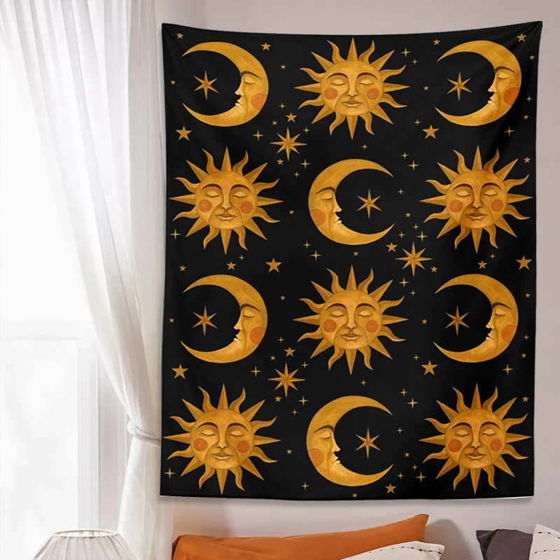 Sun Moon Tapestry Wall Hanging Tarot Mandala Black Astrology divinazione copriletto tappetino da spiaggia Hippie tappeti da parete coperta per