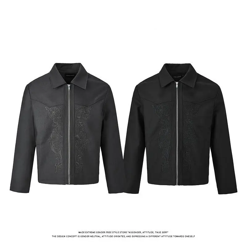 

Мужская джинсовая куртка свободного кроя в стиле ретро-вестерн с вышивкой, воротником-стойкой, весенняя, молодежный тренд, хлопок