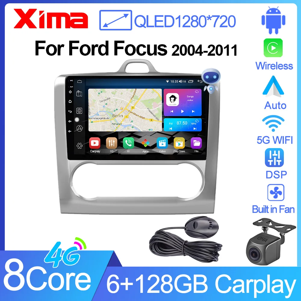 XIMA Pro 8 Core 5G 2 din Android 12 AUTO Stereo Carplay Car Radio Multimedia GPS For Ford focus 2 3 Mk2 Mk3 2004-2011 Head Unit