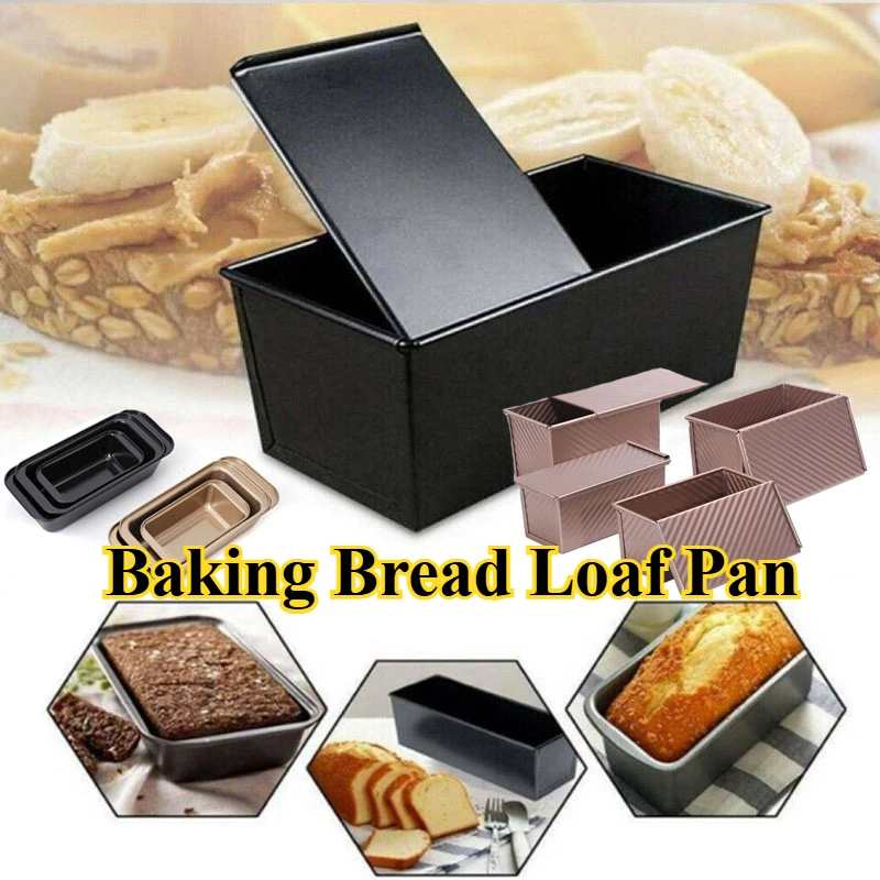 

Rectangle Pullman Loaf Pan with Lid 1lb Non-Stick Bread Baking Pan Carbon Steel Corrugated Toast Box Toast Mold for Oven Baking