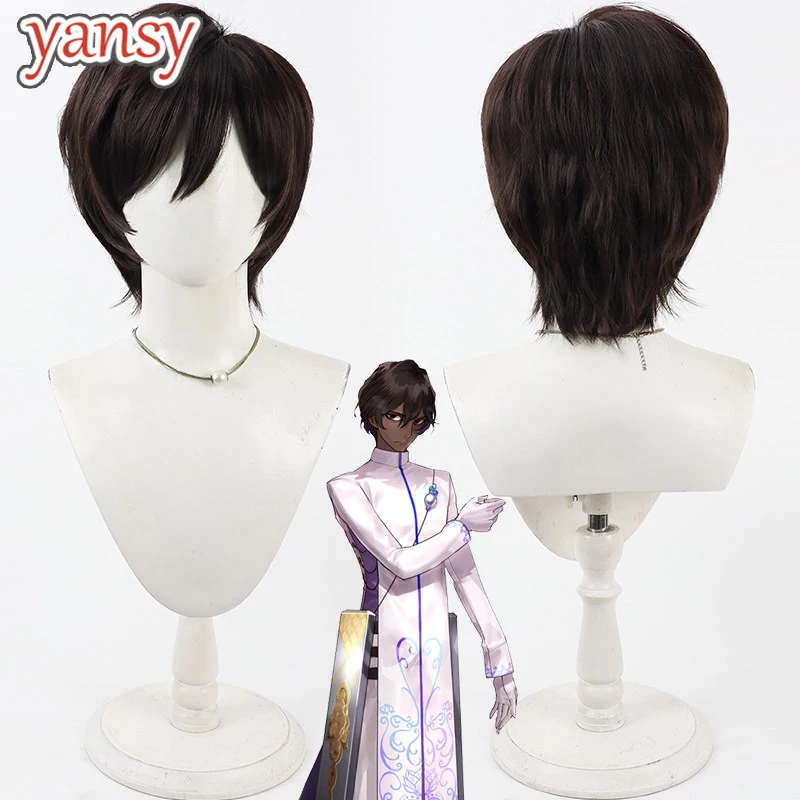 Yansywig Synthetic Hair Arjuna Cosplay Wigs Game Fate FGO Arjuna Halloween 30cm Short Straight Dark Brown Men Wig Heat Resistant