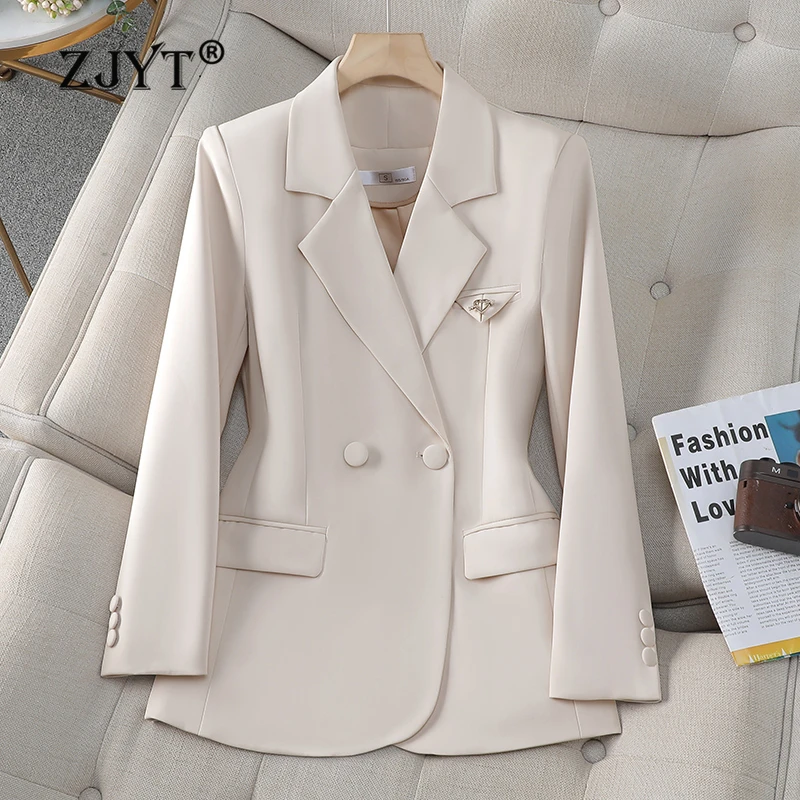 ZJYT Spring Autumn Elegant Women Blazer Notched Long Sleeve 2024 Office Lady Blazers Mujer Solid Casual Veste Femme Outerwears