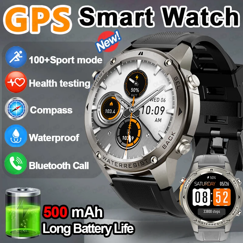 

Новые уличные умные часы с GPS, компас, 500 мАч, большая батарея, 170 спортивных режимов, мониторинг здоровья, 5 атм, водонепроницаемые умные часы с BT-вызовом