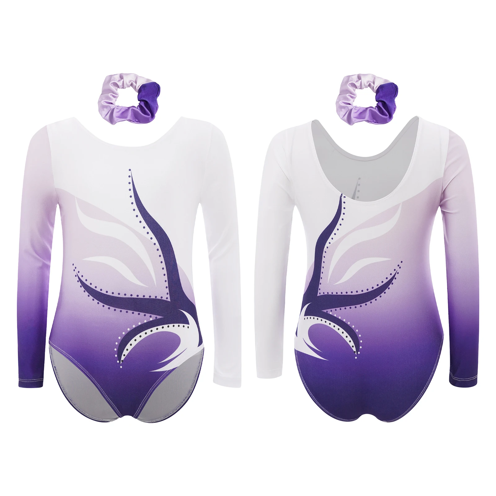 Tieners Gymnastiekoutfits Meisjes Ballet Dans Unitard Atletisch Turnpakje Jumpsuit met lange mouwen Hoofdband Pak Dansvoorstelling Slijtage
