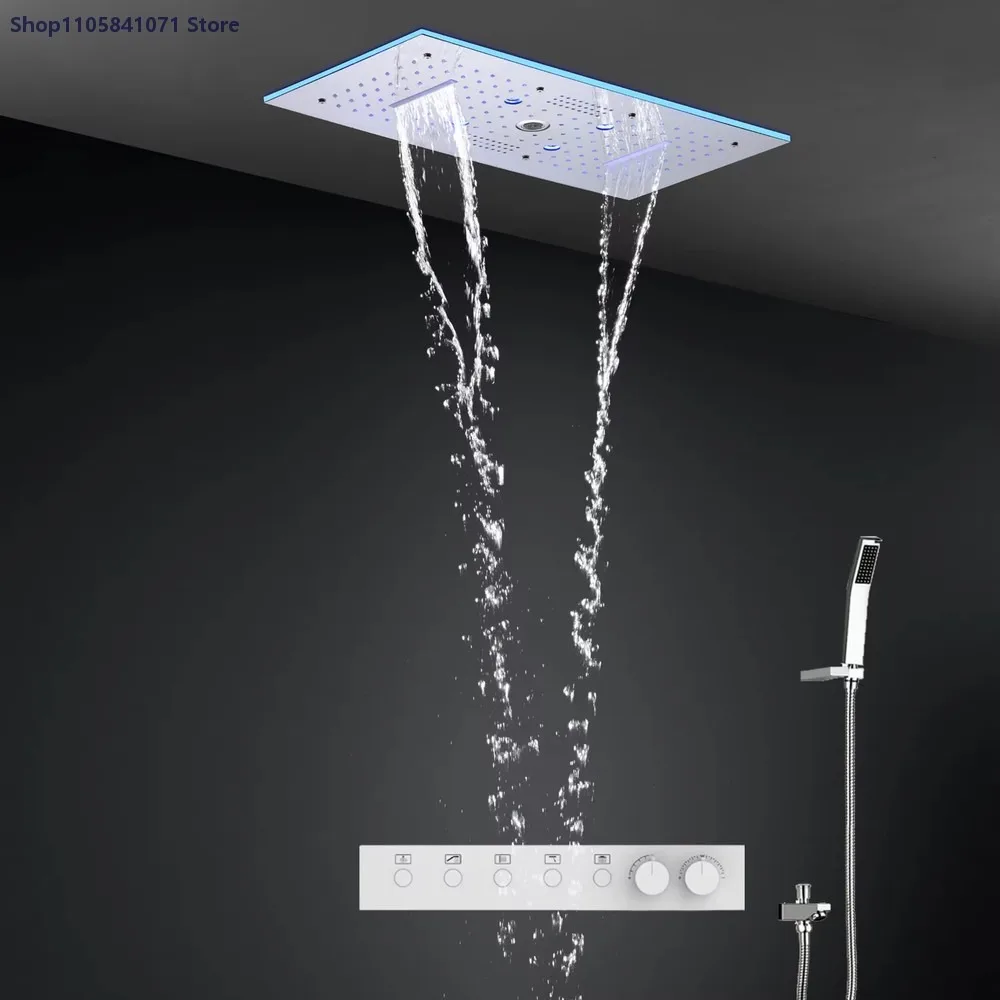 5 Function LED Shower Set Rain Waterfall 600x300mm Hot Cold Shower Faucet with Handheld Sprayer Bathroom