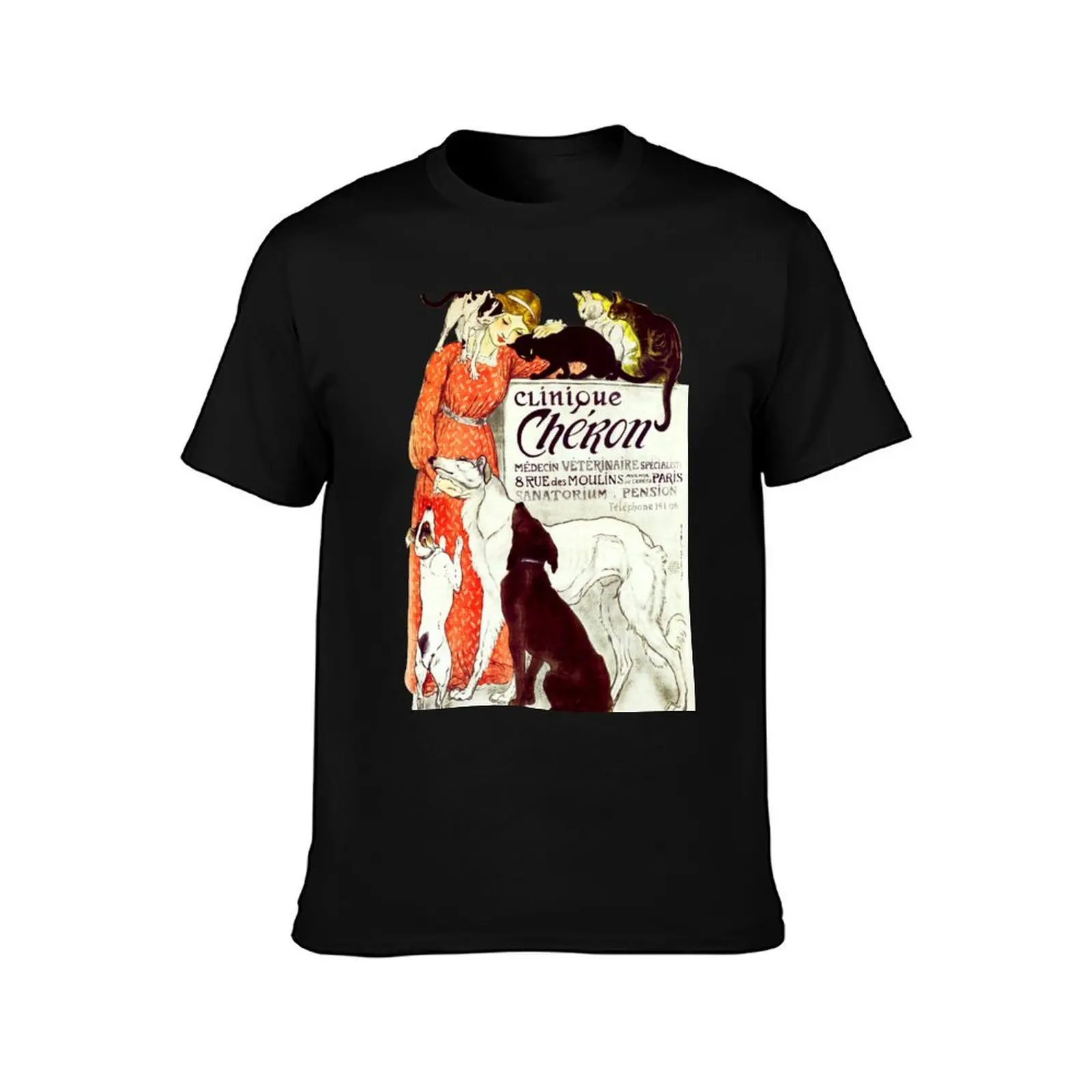 Clinique Cheron Vintage Dog and Cat Steinlen , cat dog veterinary vintage French advertising T-Shirt, Summer Casual Cotton Tee