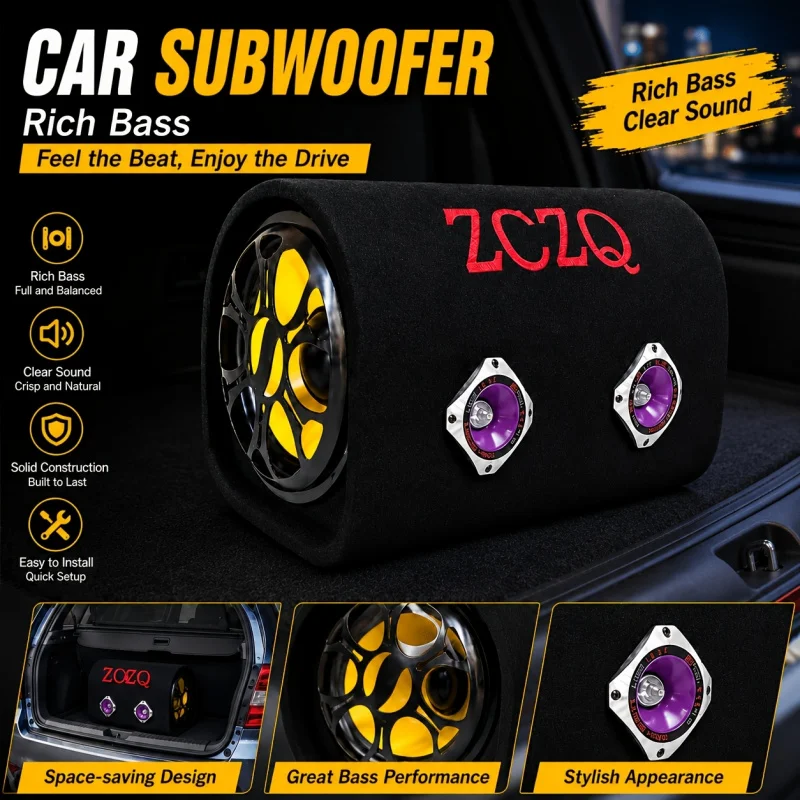 ZCZQ Car Subwoofer Speaker，Built-in Amplifier 10 Inch Car/Truck/Marine Audio Subwoofer，High-Power Subwoofer System，Belt LED Lamp