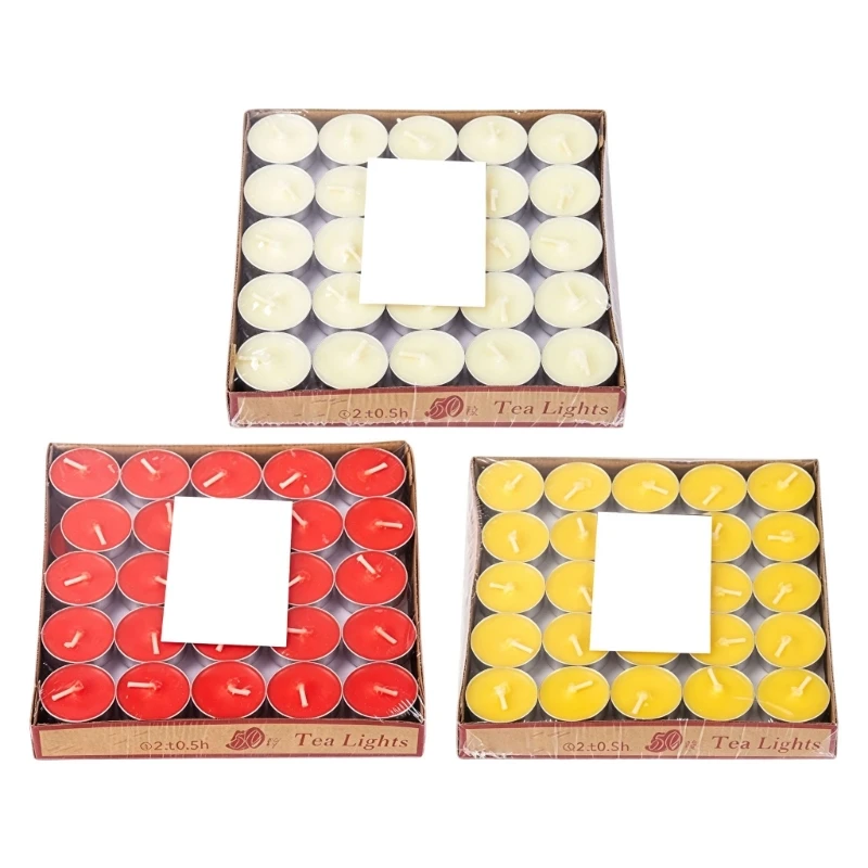 Smokeless Tealights Unscented Tealights 50pc Set, Approx 2hr Burn, Mini Tealights in Metal Cups for Dining Tables, Y5GB