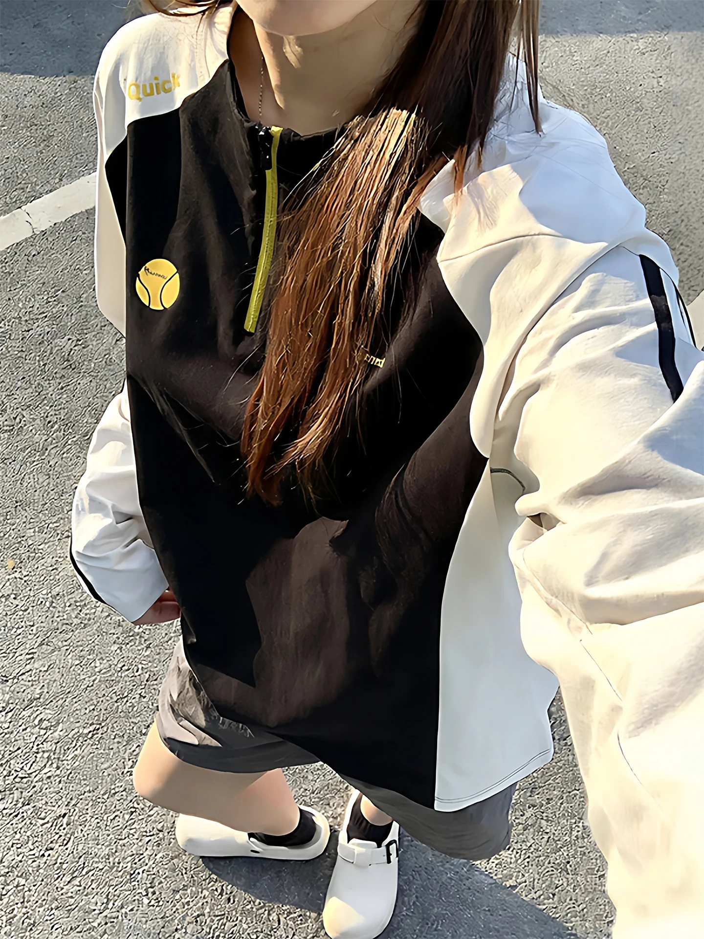 

American Contrast Color f Zip Qui Dry Long Sve T-irt ex Summer Outdoor Waterproof Cycling Clothing Badminton Sp...