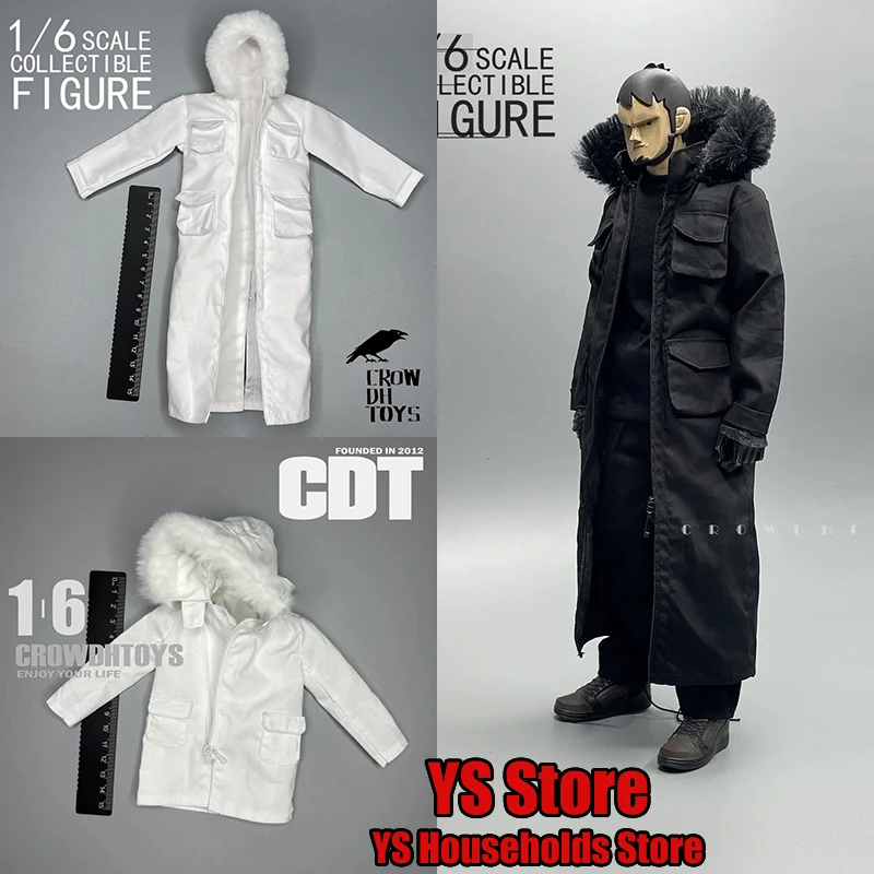 黒白-1-6-男性兵士ロングフード付き毛皮ウインドブレーカーコート服おもちゃアクセサリーフィット-12-インチアクションフィギュアボディ装飾