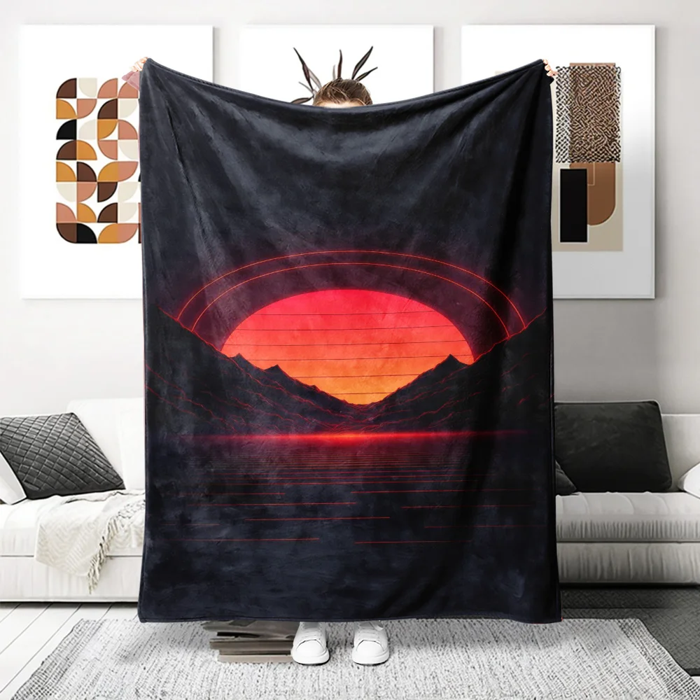 Aesthetic Boho Sunset Throw Blanket Tapestry Large Decorative Ocean Sunrise Art 150x200cm Home Decor