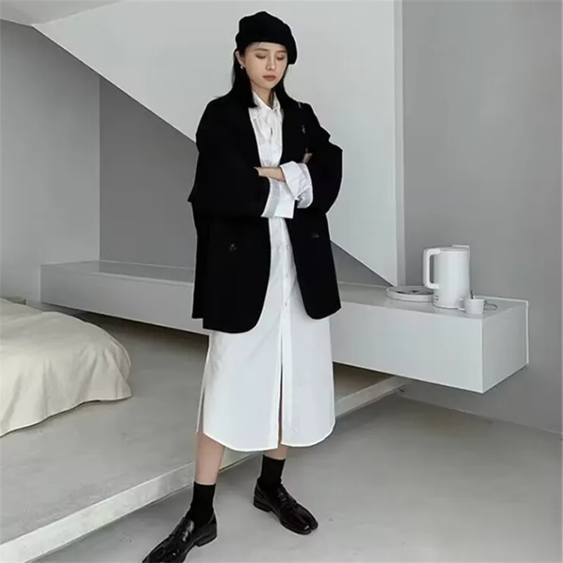 Spring 2025 Women's Casual s Jaets Ladies Suits Coats Straight Cut Polyester Long Sve Double Breasted Pure Color