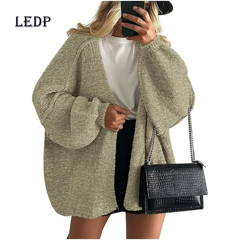 

Autumn Winter Women's Clothing European American Design Solid Color V-neck Pocket Knitted Long Sleeve Sweaters Cardigan Ladies
