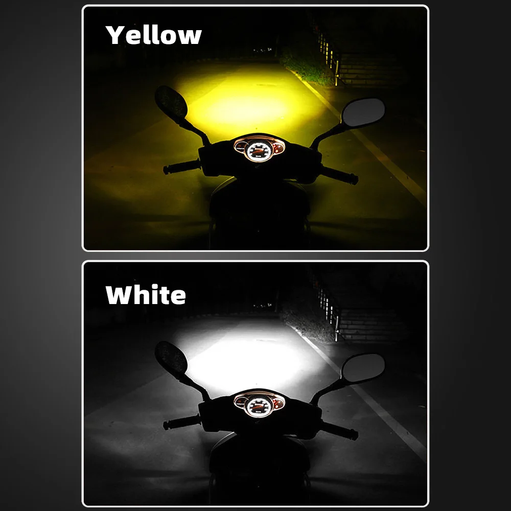 Motor Headlight H4 BA20D LED Fisheye Lens Motorcycle High Low Beam White Yellow Bulbs 10-80V Bright Fog Lamp Motorbike Autobike