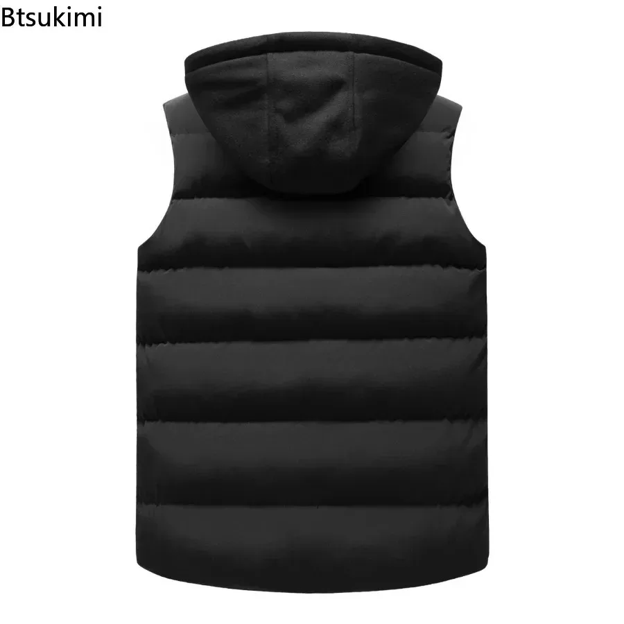 New Men's Casual Warm Hooded Vest Solid Thicken Waistcoat Autumn Winter Waterproof Warm Sleeveless Jackets Outdoor Vest for Men