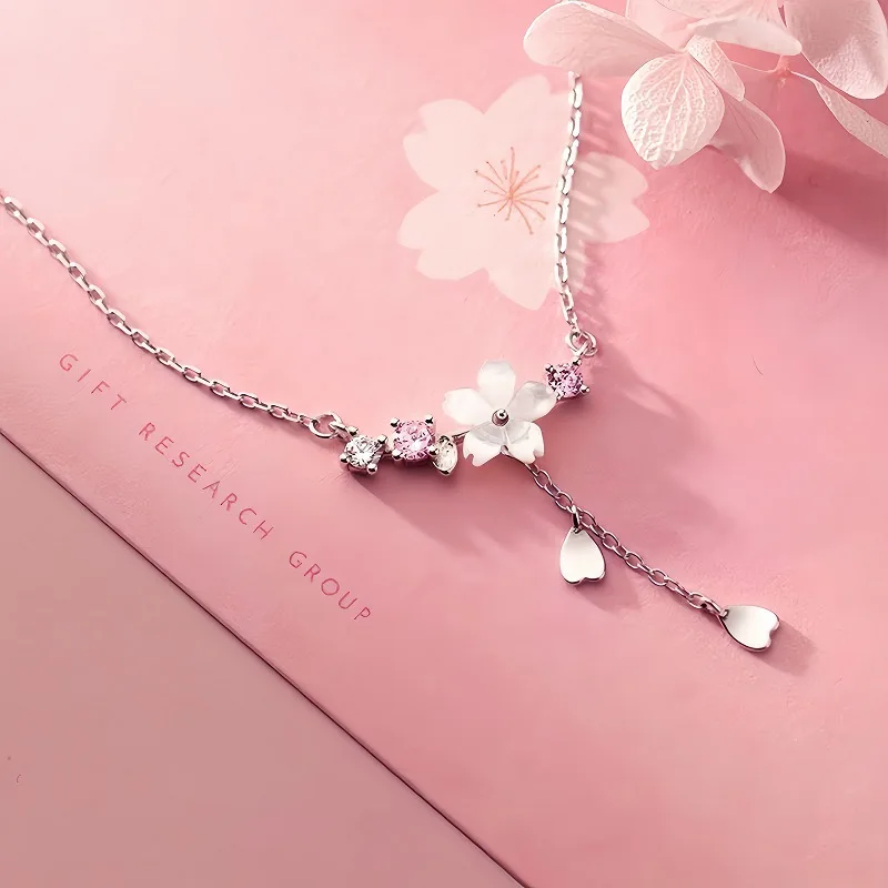 925 Sterling Silver Flower Tassel Necklaces For Women Pendant Fine Jewelry Wedding Party Gift Accessories