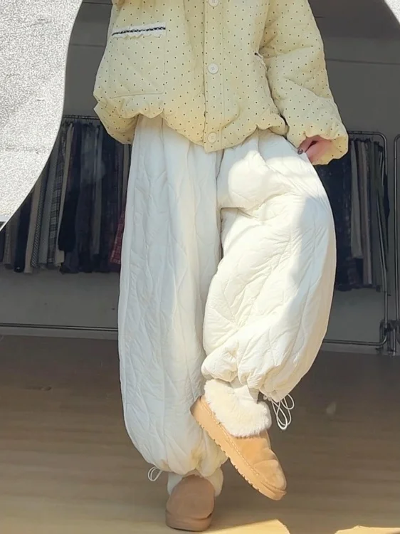 

Faionable Thiened Fce Lined Широкие брюки Женская верхняя одежда Ранняя зима Теплые морозостойкие свободные брюки с высокой талией St...