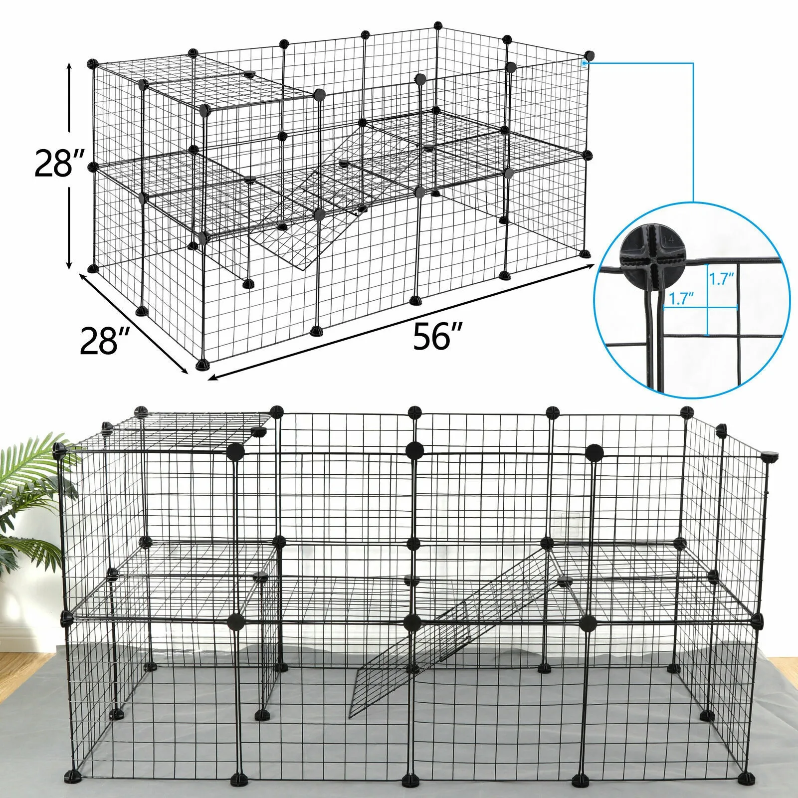 

36 Panels Two-Storey Fence Kennel Dog Playpen Pet Play Pen Exercise Cage 56 Inch United States