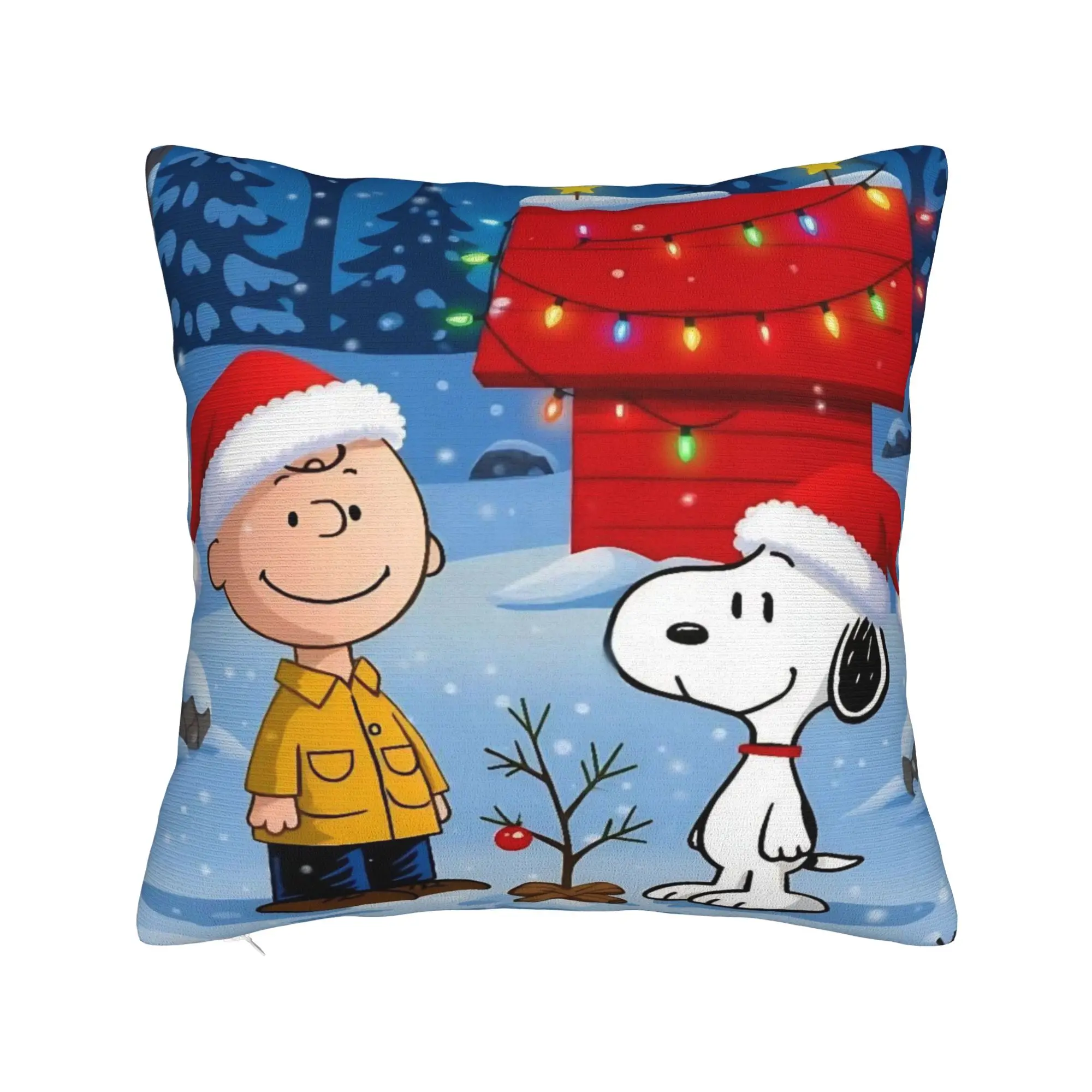 S-Snoopys Xmas Christmas Tree Square Pillowcases Polyester Home  Cushion Cover Funny Decorative Throw Pillow Case 40*40