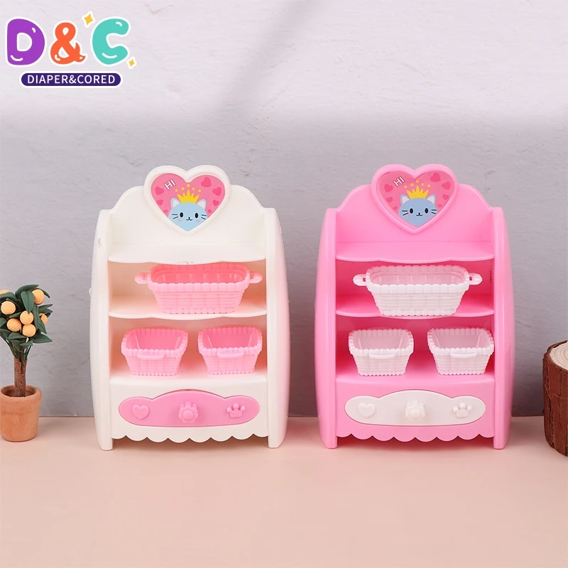 1:6 Dollhouse Miniature Kitchen Storage Cabinet W/Basket Cupboard Model Home Decor Toy Doll House Accessories