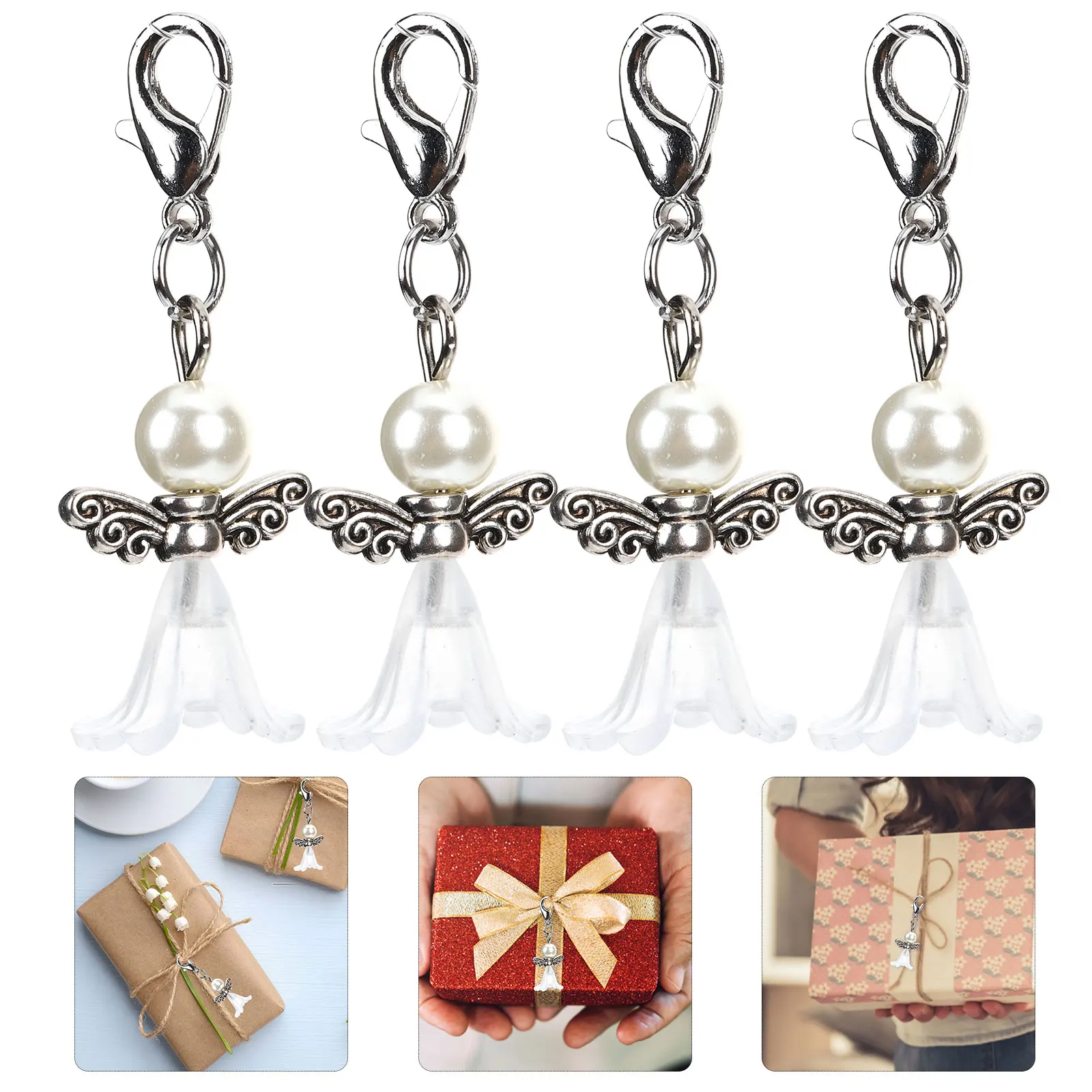 30 Pcs Pendant Angel Keychain Baby Shower Favors Guest Gifts Wedding Accessories Key Rings Fashion Jewelry White Color
