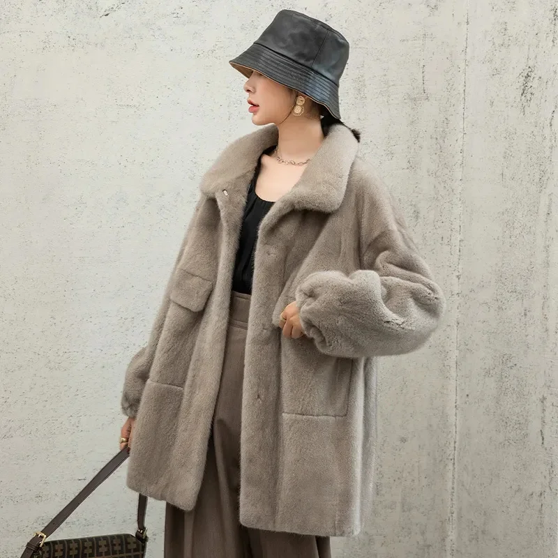 Haining Imported Velvet Mink Coat Coat for Women\'s 2023 Winter New Temperament Imitation Mink Grass Young Fashion Mid length B44