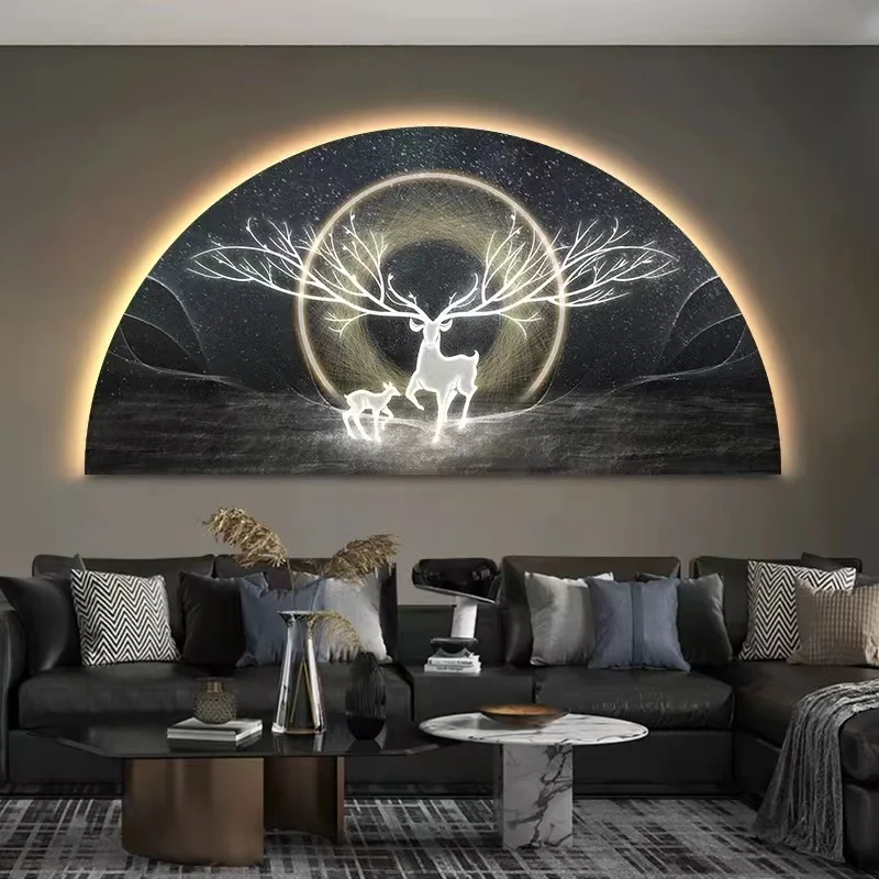 ModernLightLuxury Living roomDecoration painting LED lights reindeer wall hanging painting high-end bedroom bedside mural