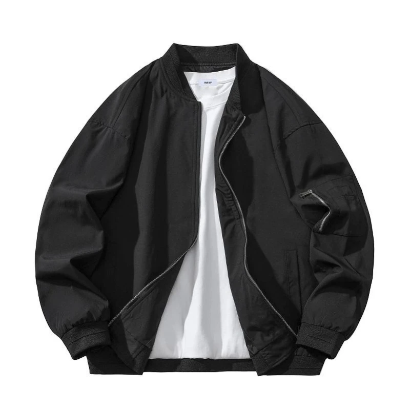 

Spring Mens Baseball Collar Jacket Casual Zipper Spliced Pocket Windproof Coat Simple Loose Cargo Lightweight Windbreaker Jacket